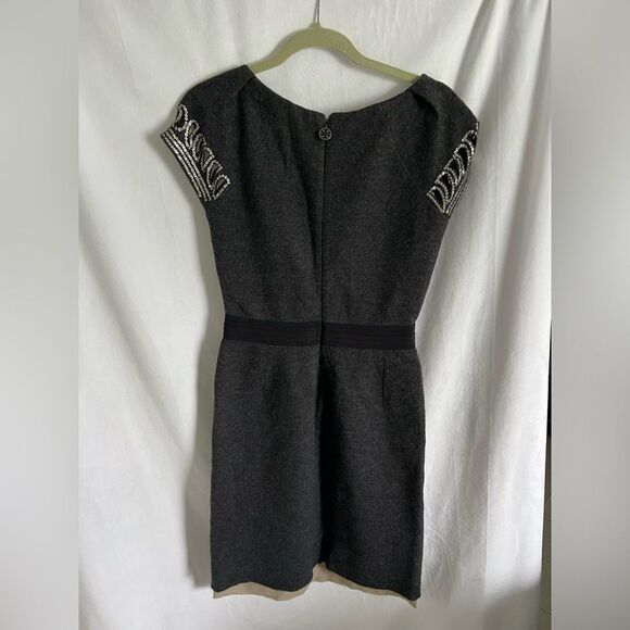 Tory Burch charcoal gray sequined wool dress with nude sheer slip lining size S - Picture 7 of 10